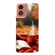 Чехол с уникальным дизайном «Осень с кофе» для Motorola MOTO G04 – Кофе и дождь