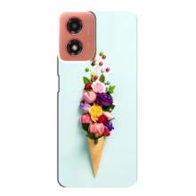Чехлы с тематикой "ЦВЕТЫ" на Motorola MOTO G04 (Цветок-мороженное)