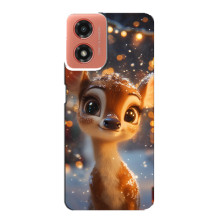 Яркий чехол для Motorola MOTO G04 с Зимними Оленятами (Оленёнок среди гирлянд)