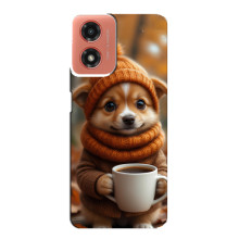 Печатный чехол «Зверята с кофе» для Motorola MOTO G04 – Песик с кофе