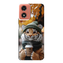 Печатный чехол «Зверята с кофе» для Motorola MOTO G04 – Тигр с кофе