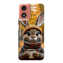 Печатный чехол «Зверята с кофе» для Motorola MOTO G04 – Зайчик с кофе