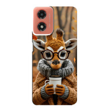 Печатный чехол «Зверята с кофе» для Motorola MOTO G04 – Жираф с кофе