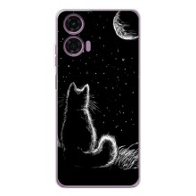 Чохол з принтом для Motorola Moto G05 (AlphaPrint) Модні коти (Котик і місяць)