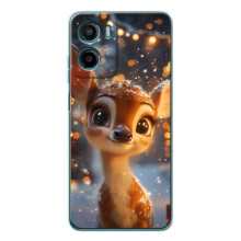 Яркий чехол для Motorola Moto G05 с Зимними Оленятами (Оленёнок среди гирлянд)