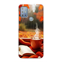 Чехол с уникальным дизайном «Осень с кофе» для Motorola MOTO G10 – Кофе и дождь