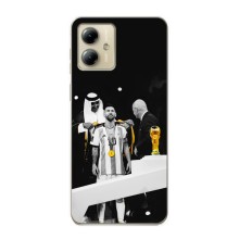 Чехлы для Motorola MOTO G14 (Leo чемпион) (AlphaPrint) (Месси в накидке)