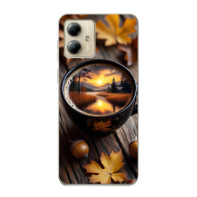 Чехол с уникальным дизайном «Осень с кофе» для Motorola MOTO G14 – Тёмный кофе