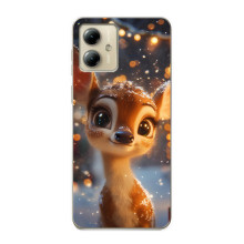 Яркий чехол для Motorola MOTO G14 с Зимними Оленятами – Оленёнок среди гирлянд