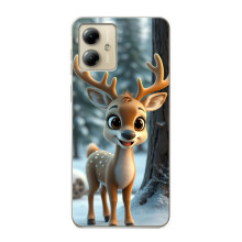 Яркий чехол для Motorola MOTO G14 с Зимними Оленятами – Оленёнок в лесу