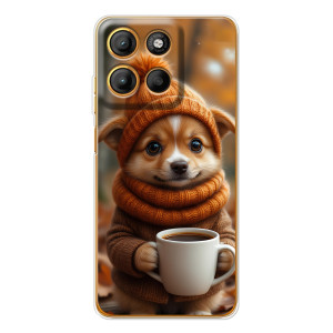 Печатный чехол «Зверята с кофе» для Motorola Moto G15 Power (Песик с кофе)