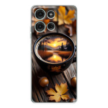 Чехол с уникальным дизайном «Осень с кофе» для Motorola Moto G15 – Тёмный кофе