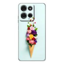 Чехлы с тематикой "ЦВЕТЫ" на Motorola Moto G15 (Цветок-мороженное)
