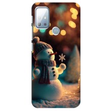 Чехлы на Новый Год Motorola MOTO G20 – Снеговик праздничный