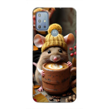 Печатный чехол «Зверята с кофе» для Motorola MOTO G20 – Медведь с кофе