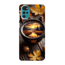 Чехол с уникальным дизайном «Осень с кофе» для Motorola MOTO G22 – Тёмный кофе