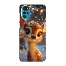 Яркий чехол для Motorola MOTO G22 с Зимними Оленятами – Оленёнок среди гирлянд