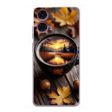 Чехол с уникальным дизайном «Осень с кофе» для Motorola MOTO G24 Power – Тёмный кофе