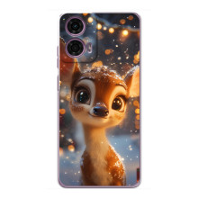 Яркий чехол для Motorola MOTO G24 Power с Зимними Оленятами – Оленёнок среди гирлянд