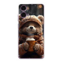 Печатный чехол «Зверята с кофе» для Motorola MOTO G24 Power – Мишка с кофе