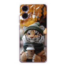 Печатный чехол «Зверята с кофе» для Motorola MOTO G24 Power – Тигр с кофе