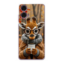 Печатный чехол «Зверята с кофе» для Motorola MOTO G24 Power – Жираф с кофе