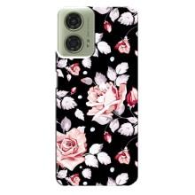 Чехлы с Цветами для Motorola MOTO G24 (VPrint) (Цветочки на черном)