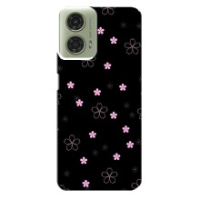 Чехол с розовым рисунком для Motorola MOTO G24 (Розовые цветы на черном)