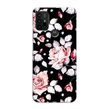 Чехлы с Цветами для Motorola MOTO G30 (VPrint) (Цветочки на черном)