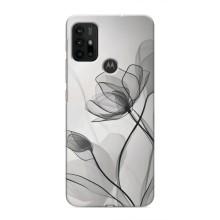 Чехол с цветочным принтом на Мото G30 (Черные цветы)