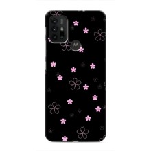 Чехол с розовым рисунком для Motorola MOTO G30 (Розовые цветы на черном)