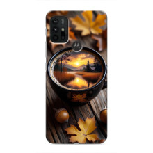 Чехол с уникальным дизайном «Осень с кофе» для Motorola MOTO G30 – Тёмный кофе