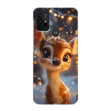 Яскравий чохол для Motorola MOTO G30 з Зимові Оленята – Оленятко серед герлянд