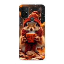 Печатный чехол «Зверята с кофе» для Motorola MOTO G30 – Белка с кофе