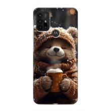 Печатный чехол «Зверята с кофе» для Motorola MOTO G30 – Мишка с кофе