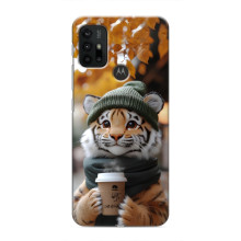Печатный чехол «Зверята с кофе» для Motorola MOTO G30 – Тигр с кофе