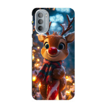 Яркий чехол для Motorola MOTO G31 с Зимними Оленятами – Олень в шарфе