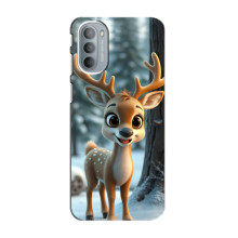 Яркий чехол для Motorola MOTO G31 с Зимними Оленятами – Оленёнок в лесу