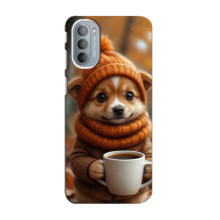Печатный чехол «Зверята с кофе» для Motorola MOTO G31 – Песик с кофе