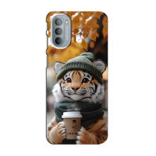 Печатный чехол «Зверята с кофе» для Motorola MOTO G31 – Тигр с кофе