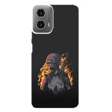 Силиконовый чехол с картинкой "Герой Pubg" на Motorola MOTO G34 – В огне