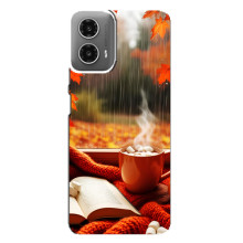 Чехол с уникальным дизайном «Осень с кофе» для Motorola MOTO G34 – Кофе и дождь