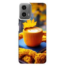 Чехол с уникальным дизайном «Осень с кофе» для Motorola MOTO G34 – Кофе с жёлтым