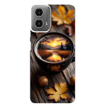Чехол с уникальным дизайном «Осень с кофе» для Motorola MOTO G34 – Тёмный кофе