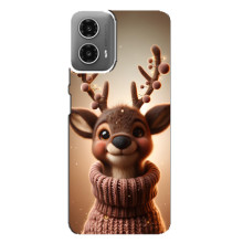 Яркий чехол для Motorola MOTO G34 с Зимними Оленятами – Олень в свитере