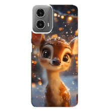 Яркий чехол для Motorola MOTO G34 с Зимними Оленятами – Оленёнок среди гирлянд