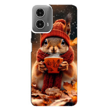 Печатный чехол «Зверята с кофе» для Motorola MOTO G34 – Белка с кофе