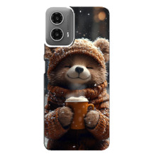 Печатный чехол «Зверята с кофе» для Motorola MOTO G34 – Мишка с кофе