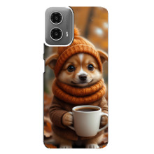 Печатный чехол «Зверята с кофе» для Motorola MOTO G34 – Песик с кофе