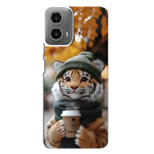 Печатный чехол «Зверята с кофе» для Motorola MOTO G34 – Тигр с кофе